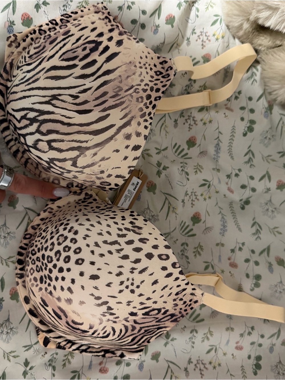 SKIMS Animal Print Padded Bra in Beige and Black